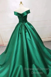 Green Satin Semi Formal Prom Dresses Long Off The Shoulder Ball Gowns Quinceanera Dresses
